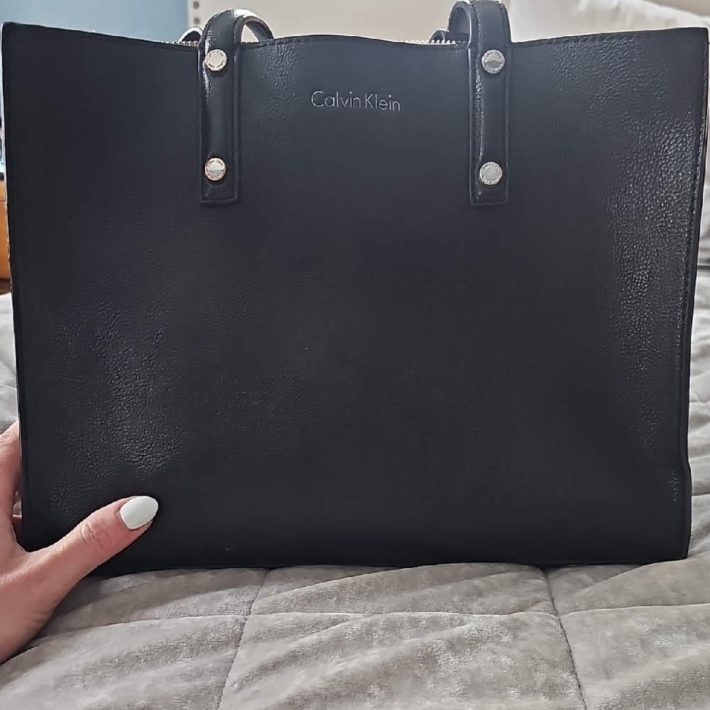 Calvin Klein Black Structured Tote with Silver Hardware